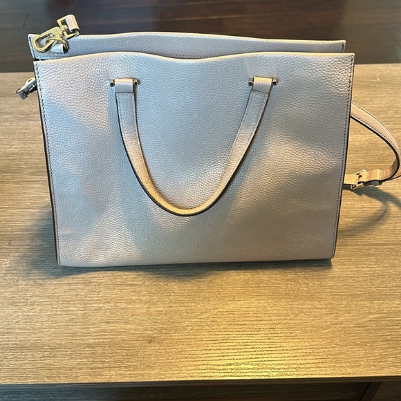 Kate Spade Taupe Pebbled Leather Large Front Flap Tote w/ Black Suede Sides - Picture 2 of 8